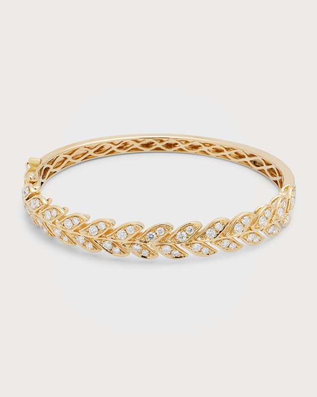 18K Yellow Gold Large Folha Bangle with Diamonds